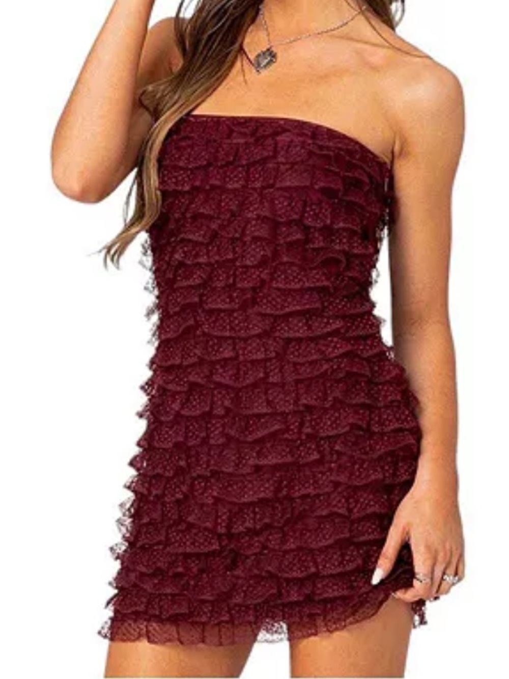 Edikted Rinna Ruffle Mini Dress Burgundy